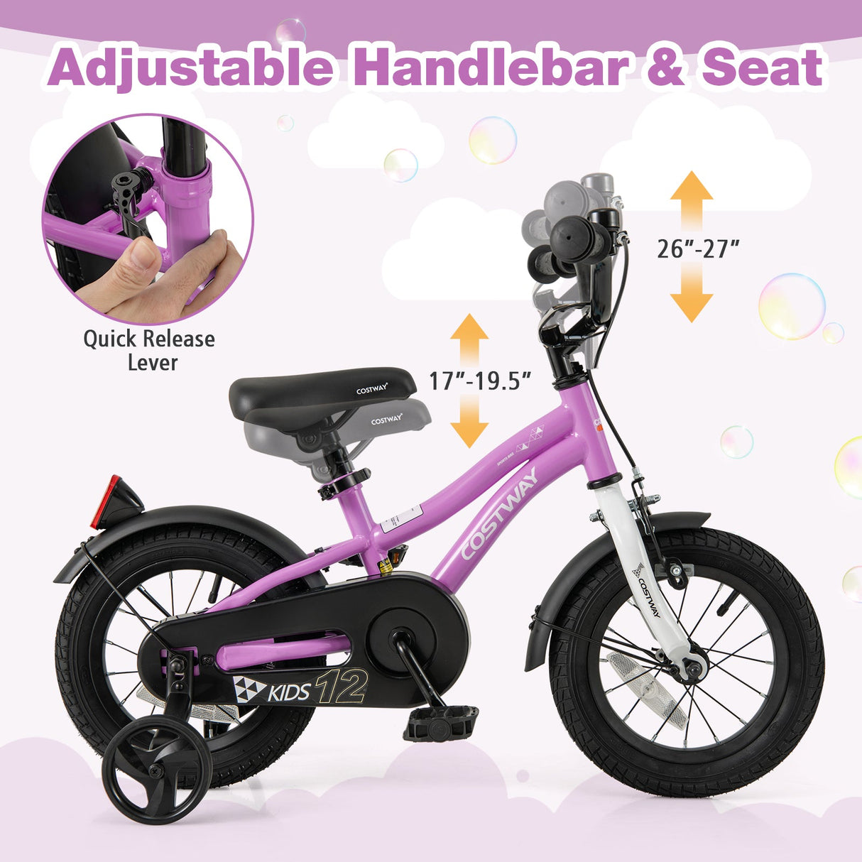 Kids Bike 12-Inch Children Training Bicycle with 2 Brake for 3-4 Years Old