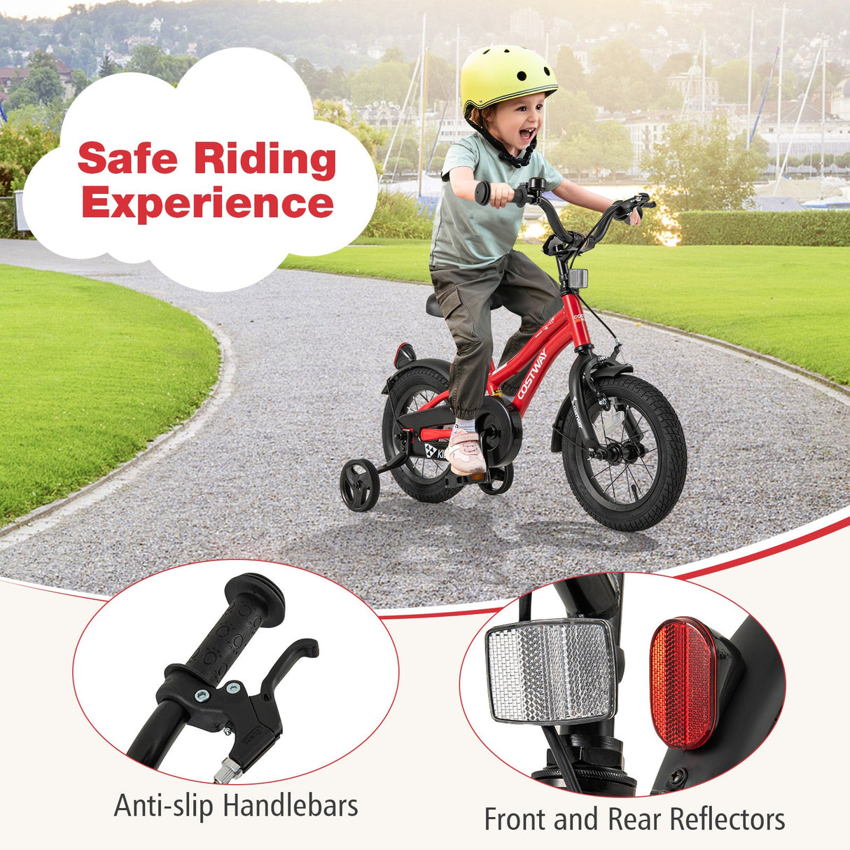 12 Inch Kids Bike Adjustable Bicycle with Reflectors and Bell for 3-4 Years Old