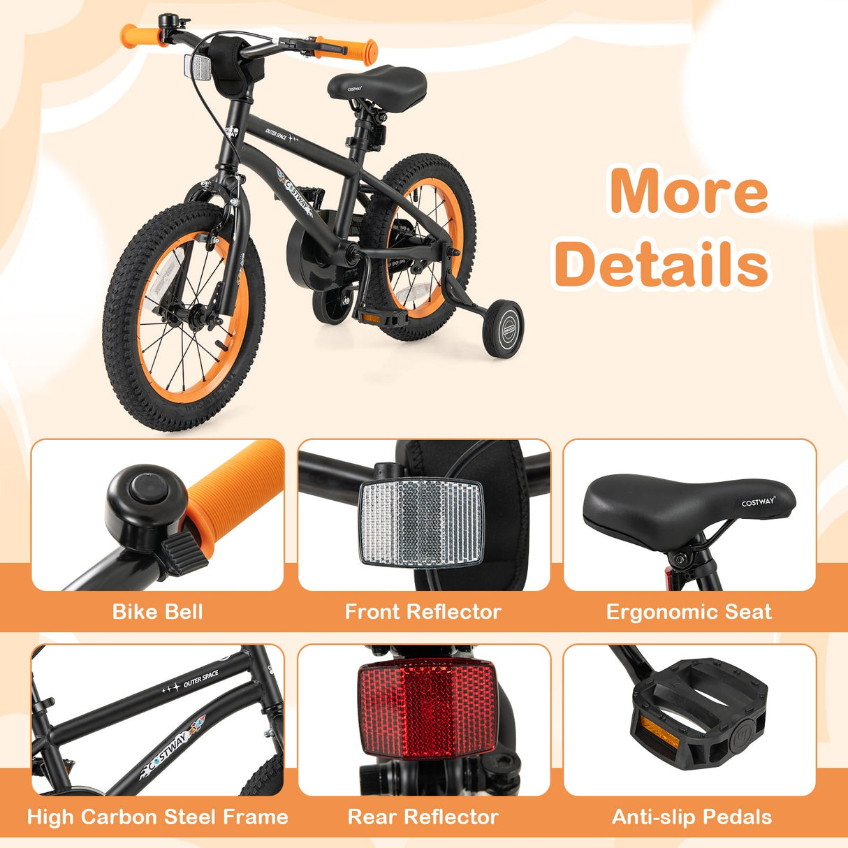 14-Inch Kids Bike Sport Bicycle for 3-5 Years Old with Adjustable Seat-14 inches
