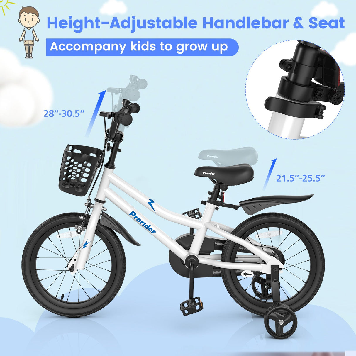 16 Inch Kids Bike with Removable Training Wheels-White