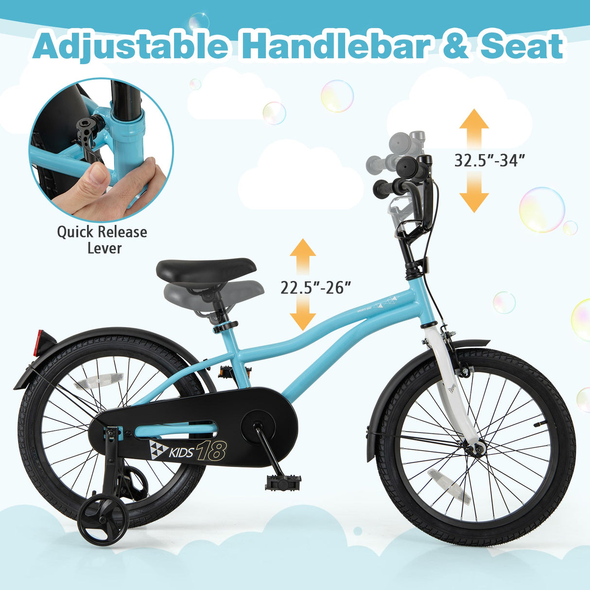 18-Inch Kids Bike for 4-8 Years Old Children Bicycle with Training Wheels