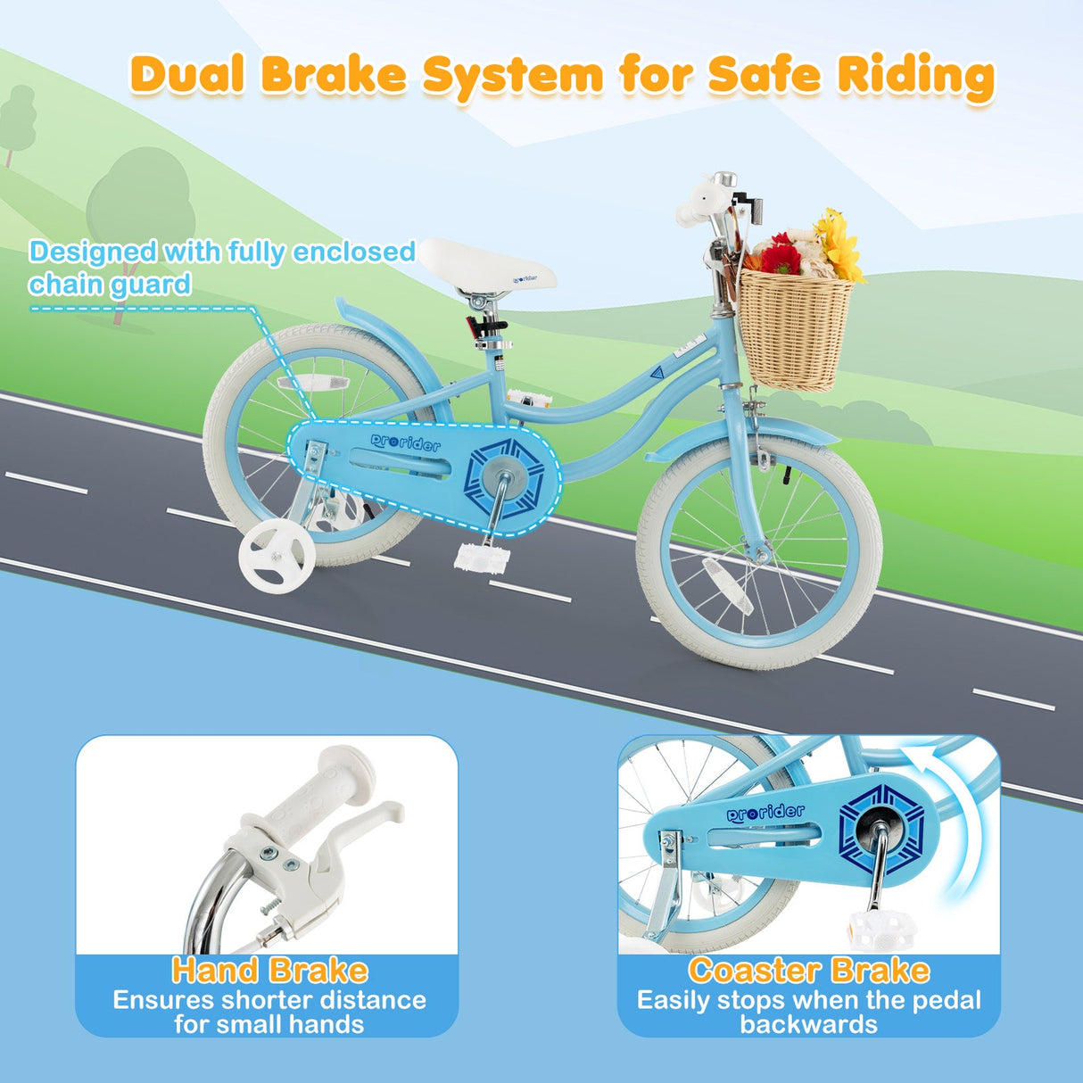 16-Inch Kids Bike with Training Wheels and Adjustable Handlebar Seat-Blue