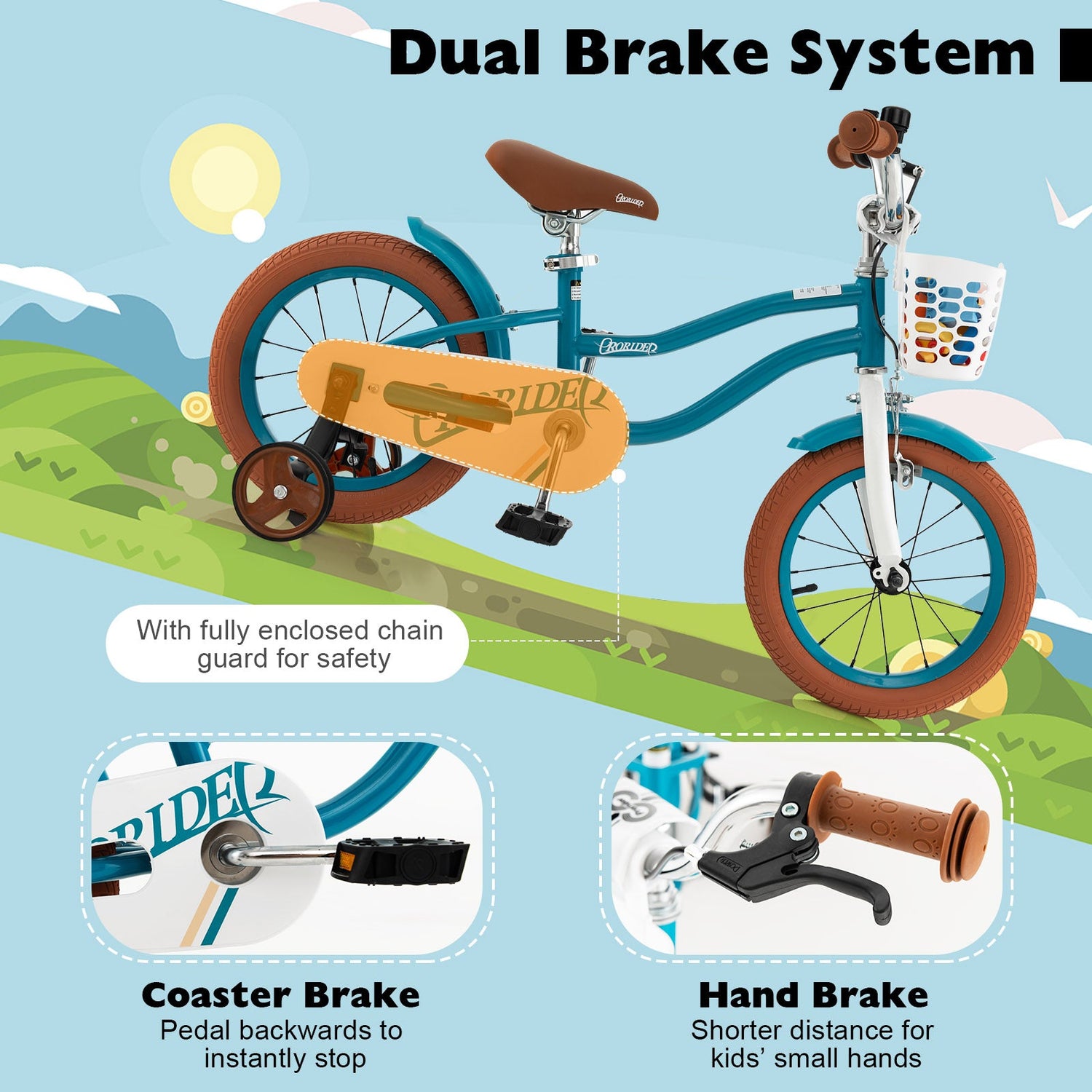 12 Inch Kids Bike Adjustable with Removable Basket for 3-4 Years Old-12 inches