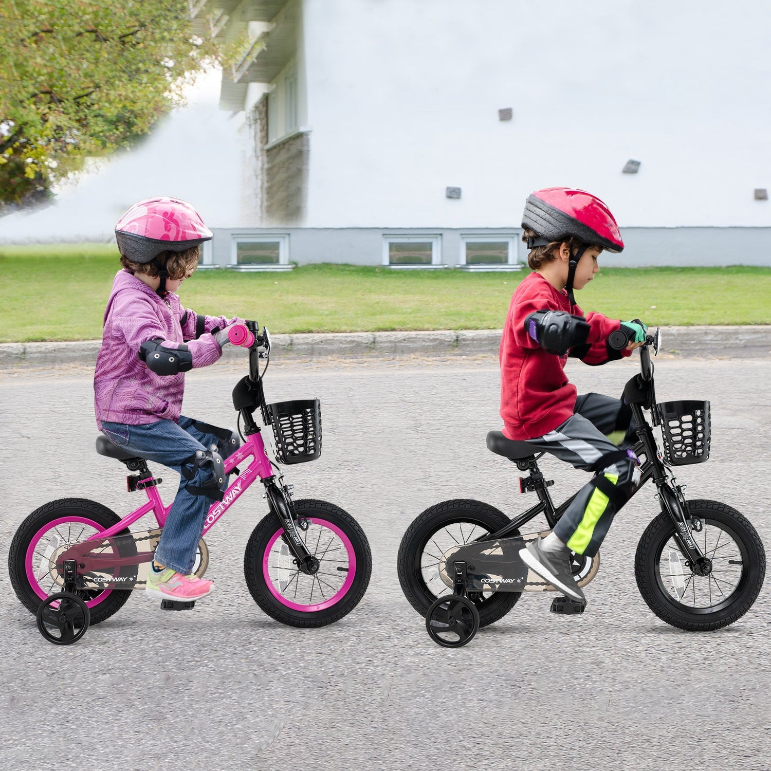 12 Inch Kids Bike Adjustable Bicycle with Front Basket for Children Aged 3-4 Years Old