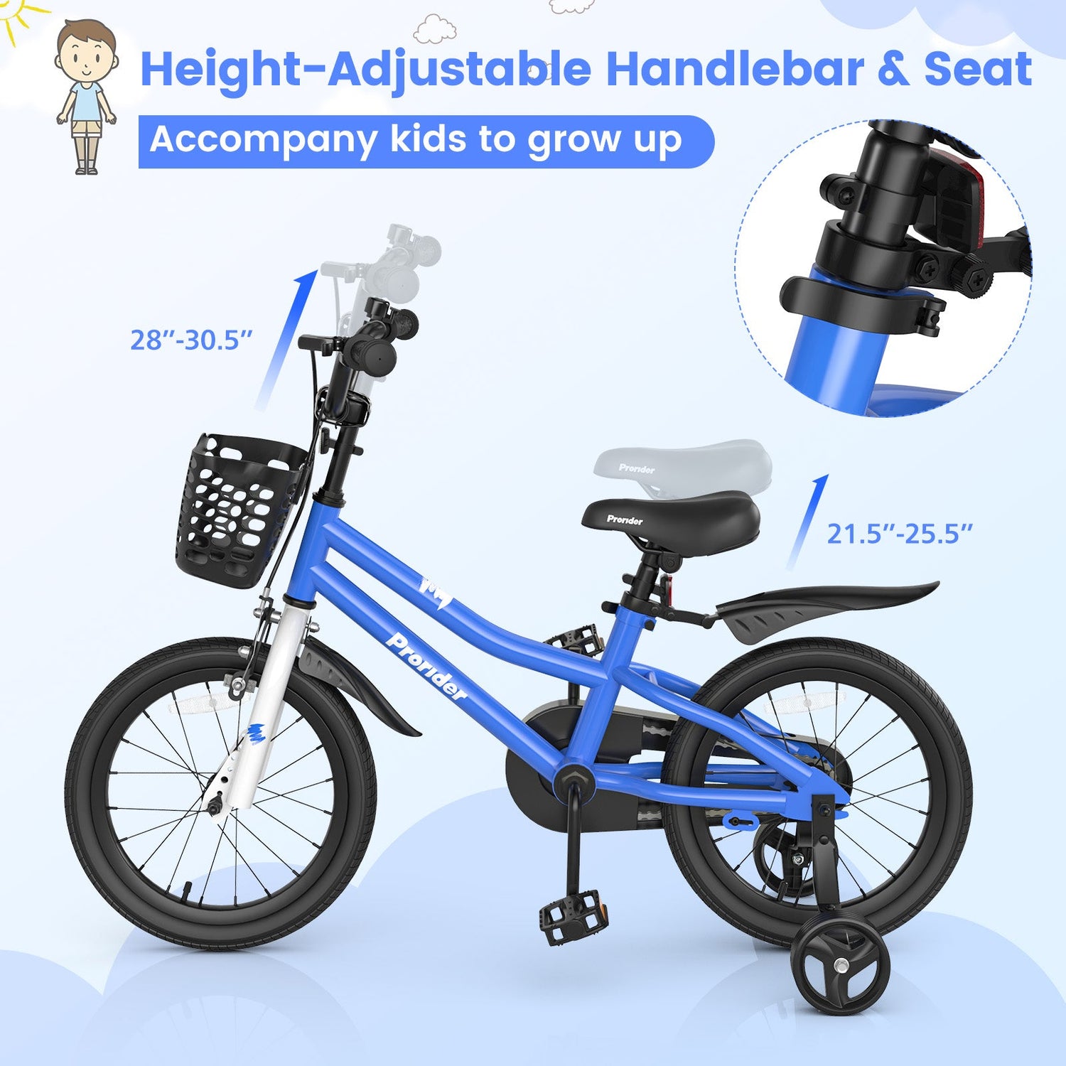 16 Inch Kids Bike with Removable Training Wheels-Blue