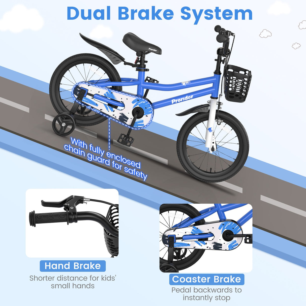16 Inch Kids Bike with Removable Training Wheels-Blue