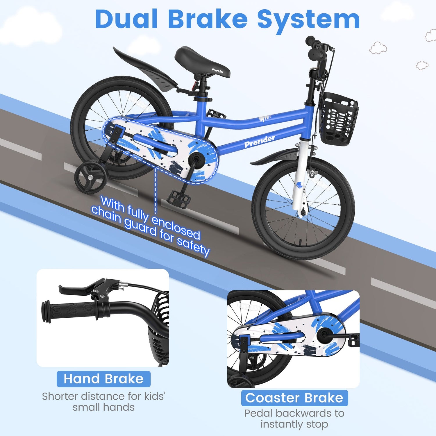 16 Inch Kids Bike with Removable Training Wheels-Blue