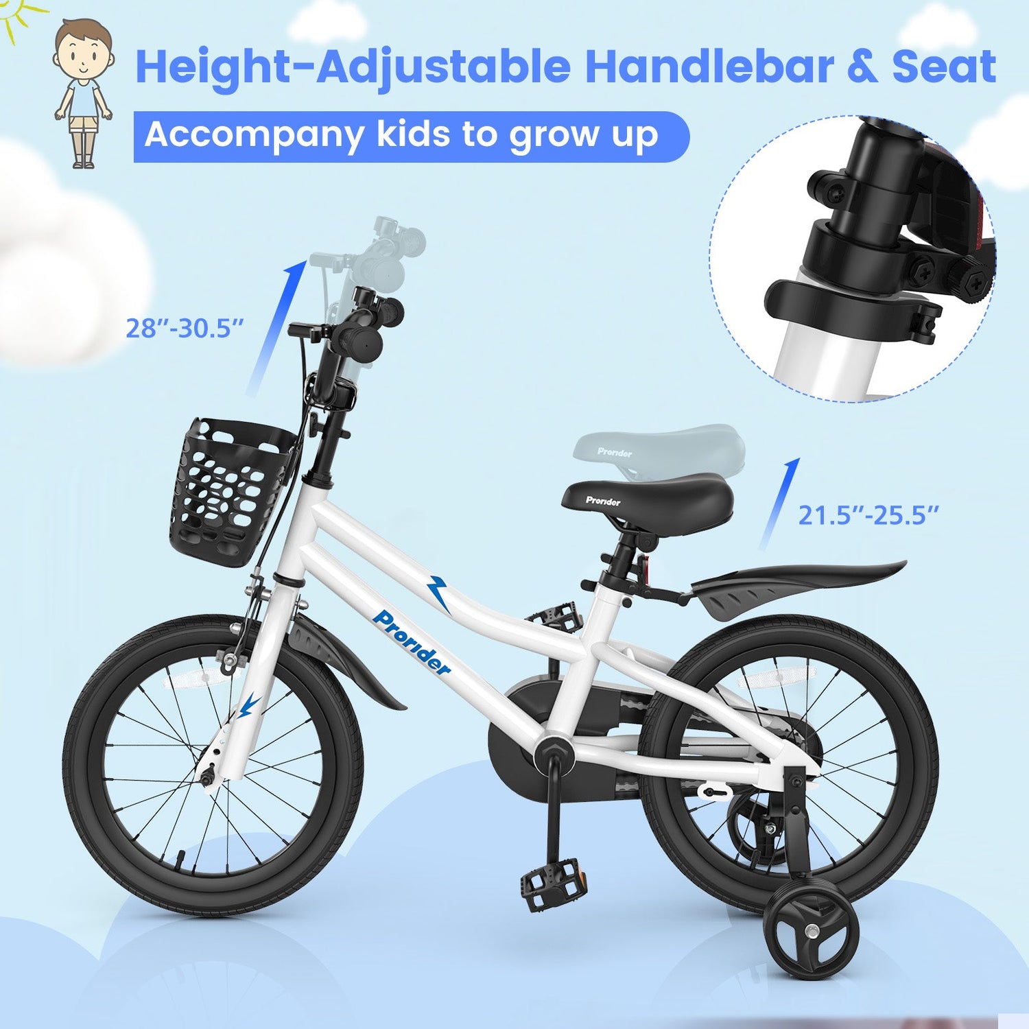 16 Inch Kids Bike with Removable Training Wheels-White