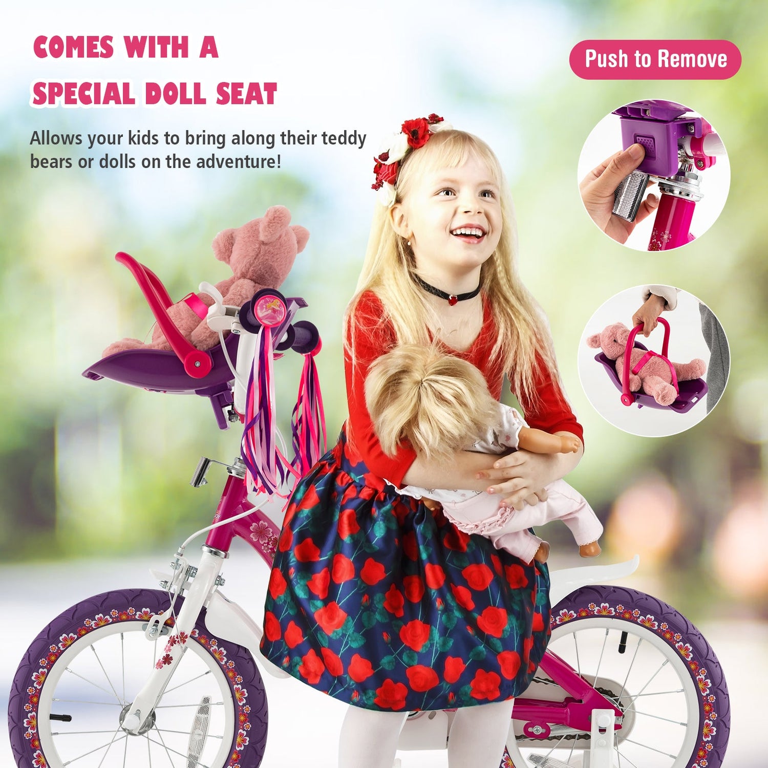 16 Inch Kids Bike with Doll Seat and Removable Training Wheels-16 inches