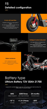 HEZZO-F8 Electric Scooter - 8000W Power, Max Speed 100 Km/h