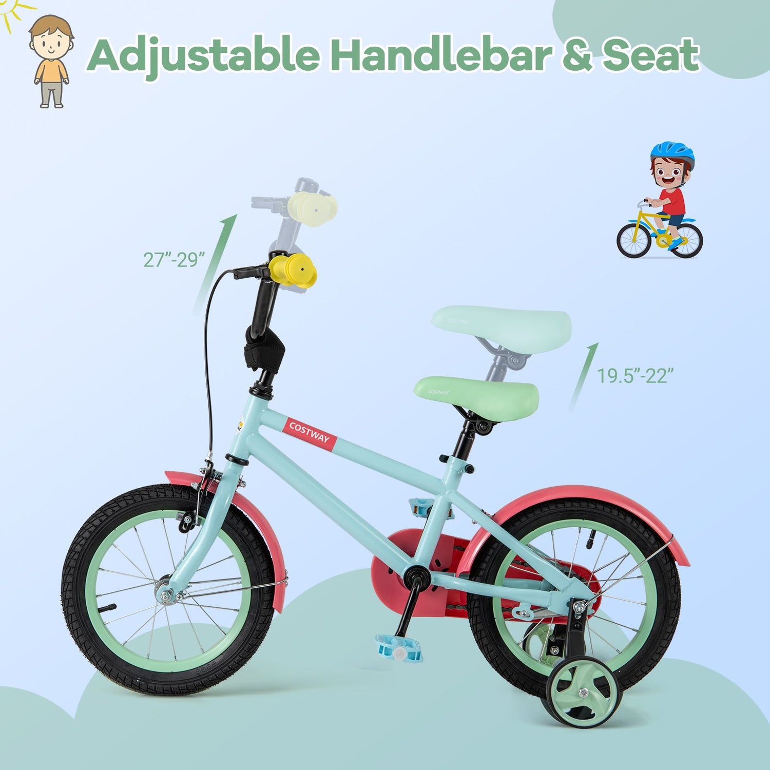 Kids Bike with Adjustable Handlebar and Saddle Blue-14 inches