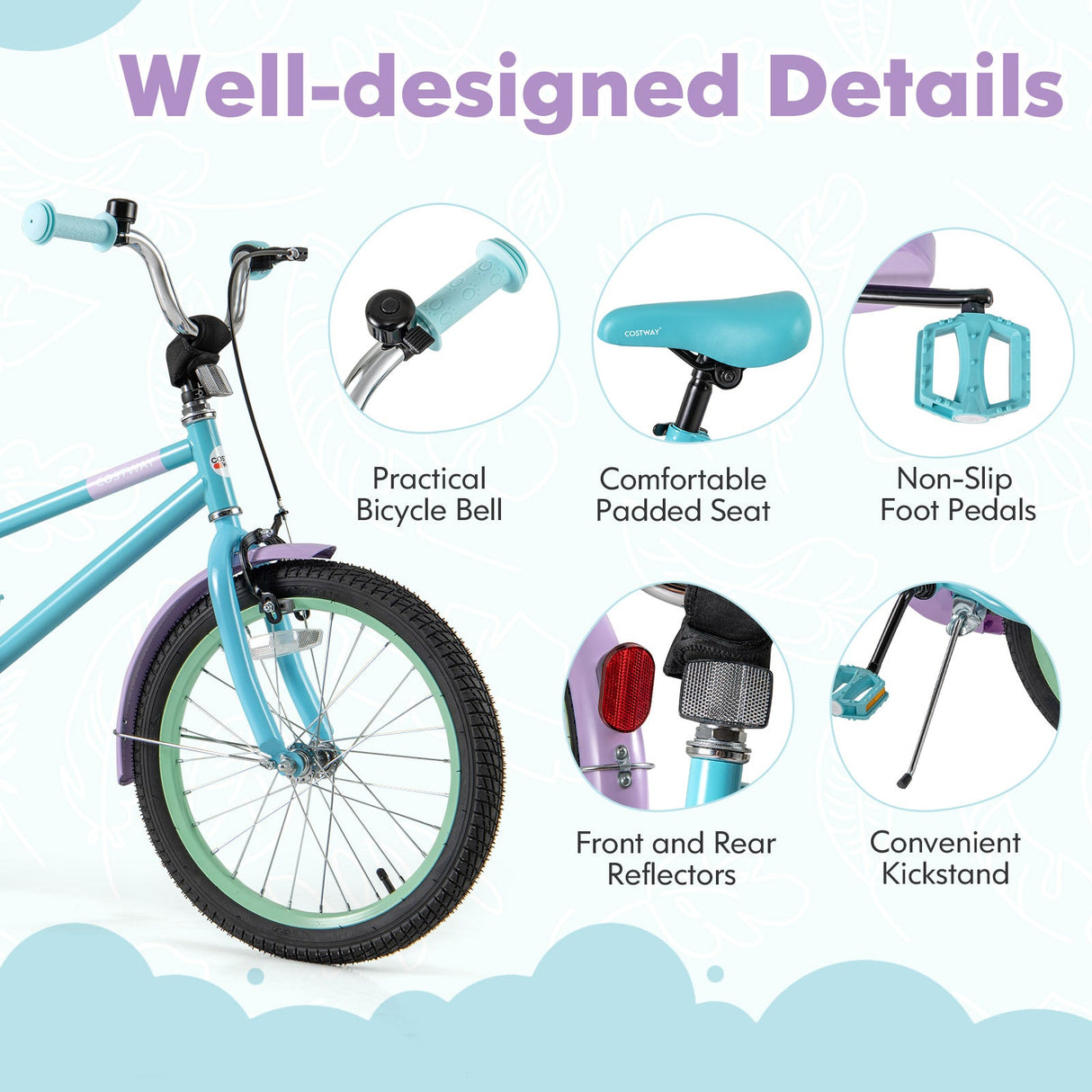 Kids Bike with Adjustable Handlebar and Saddle Purple-18 Inches