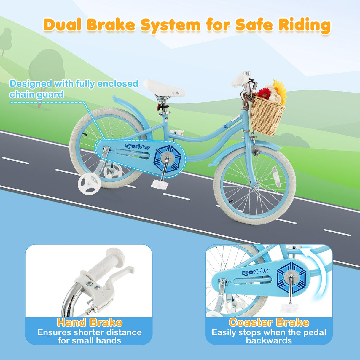 18-Inch Kids Bike with Training Wheels and Adjustable Handlebar Seat-Blue
