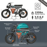 HEZZO 1200W Electric Bike - 48V Lithium Battery, Over 50km/h Speed