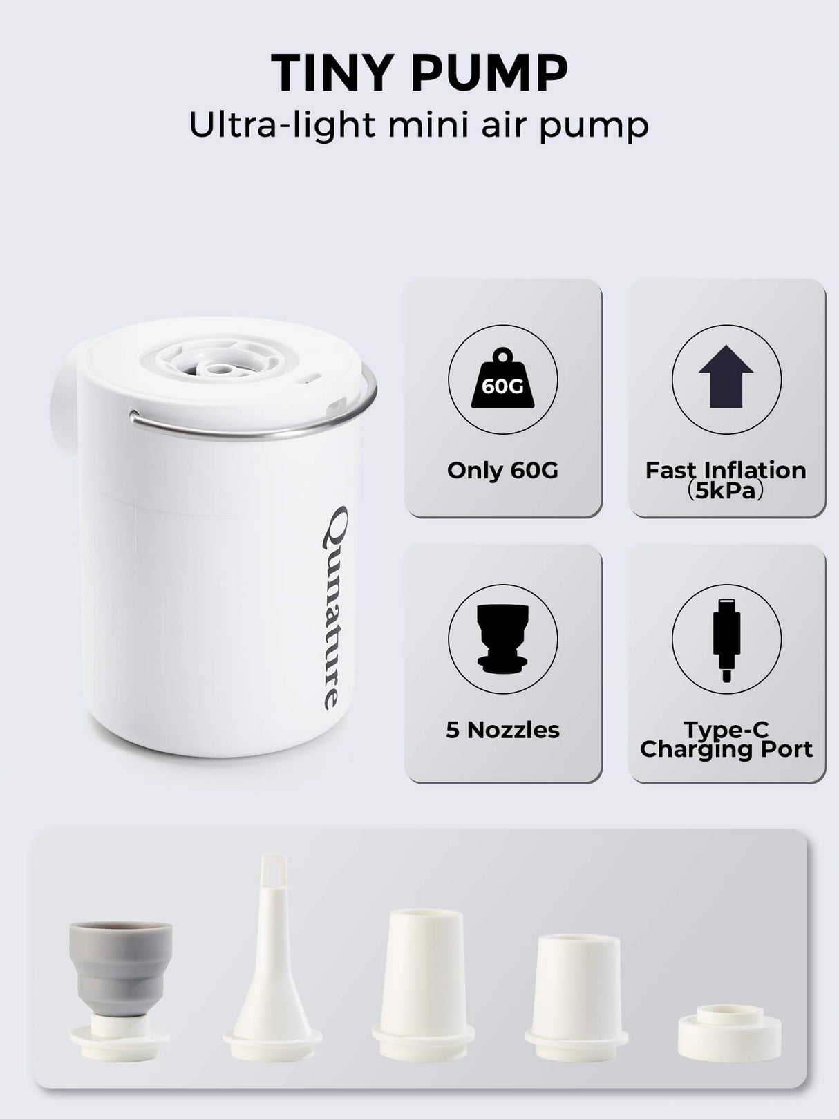 Qunature Mini Electric Air Pump for Camping & Outdoor Gear